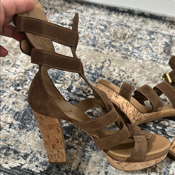 Chloé Brown Strappy Cork Heel Sandals